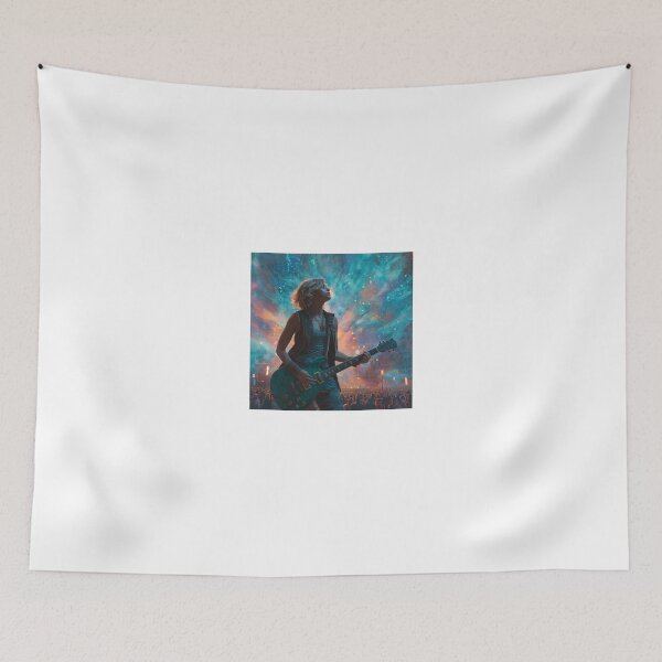 Item preview, Rock Female Guitarist Stage Art — Bold Neon Music Print designed and sold by CosmicRockArt.