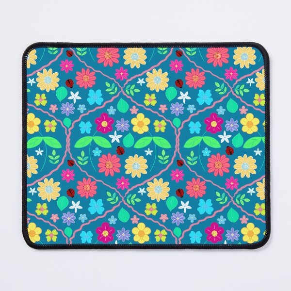Item preview, Flowers and ladybugs pattern in blue designed and sold by Brushes with Nature.
