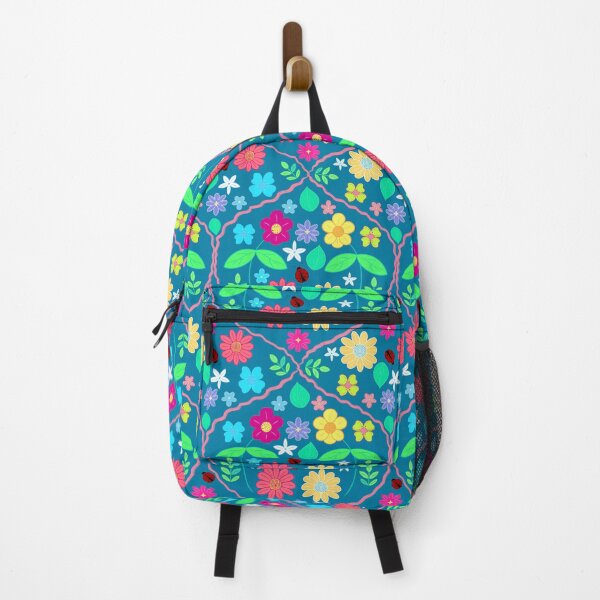 Item preview, Flowers and ladybugs pattern in blue designed and sold by Brushes with Nature.