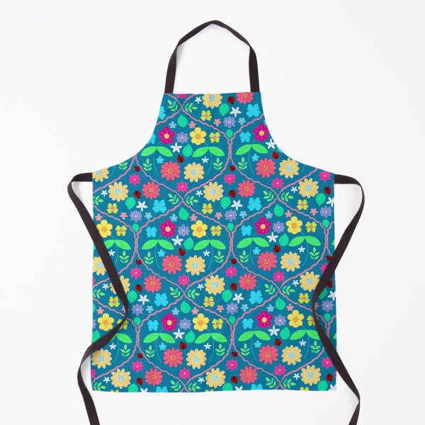 Item preview, Flowers and ladybugs pattern in blue designed and sold by Brushes with Nature.