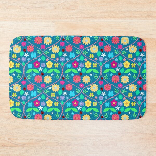 Item preview, Flowers and ladybugs pattern in blue designed and sold by Brushes with Nature.