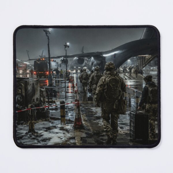 Item preview, Rain-Soaked Military Airfield Cargo Plane | Cinematic Modern Warfare Aviation Art designed and sold by Element Horizon Studio.