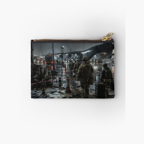 Item preview, Rain-Soaked Military Airfield Cargo Plane | Cinematic Modern Warfare Aviation Art designed and sold by Element Horizon Studio.