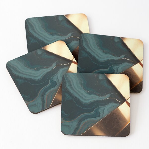 Item preview, Teal Marble and Copper Gold Geometric Strips designed and sold by IntelliMindDesigns.