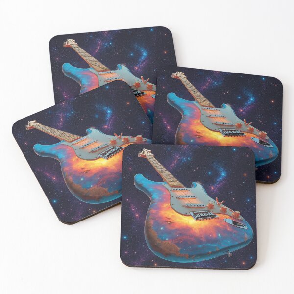 Item preview, Rock Guitar Neon Galaxy Space Art — Bold Music Print designed and sold by CosmicRockArt.