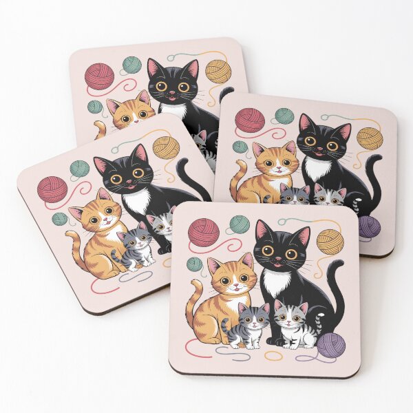 Item preview, Cute Cat Family with Yarn Ball | Adorable Cartoon Kitty Illustration for Cat Lovers designed and sold by MarJul.