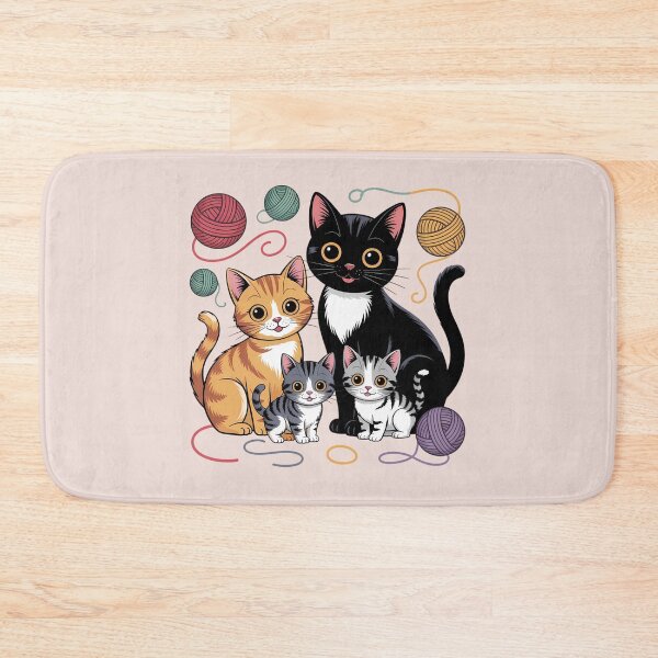 Item preview, Cute Cat Family with Yarn Ball | Adorable Cartoon Kitty Illustration for Cat Lovers designed and sold by MarJul.