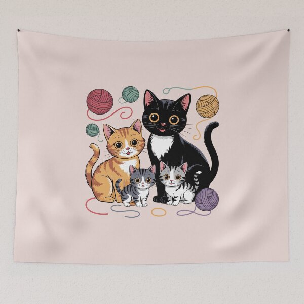 Item preview, Cute Cat Family with Yarn Ball | Adorable Cartoon Kitty Illustration for Cat Lovers designed and sold by MarJul.