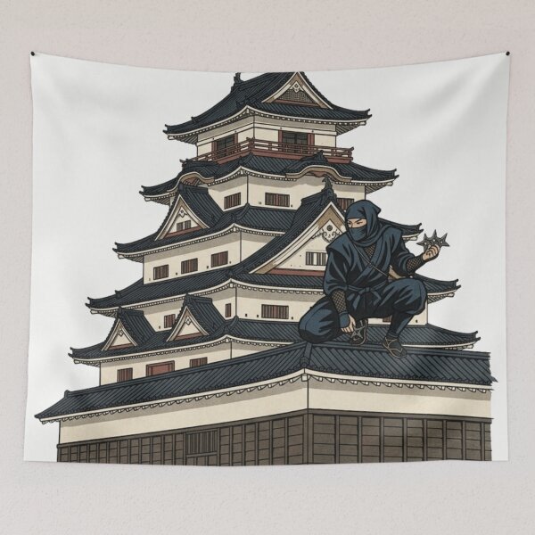 Item preview, Ninja on the Castle Roof: Vintage Woodblock Style Illustration designed and sold by vekotpu.