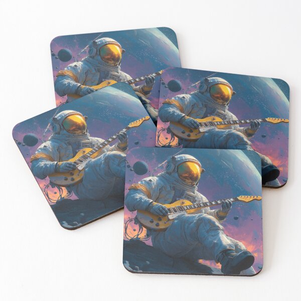 Item preview, Guitar Astronaut Space Art — Bold Neon Music Print designed and sold by CosmicRockArt.