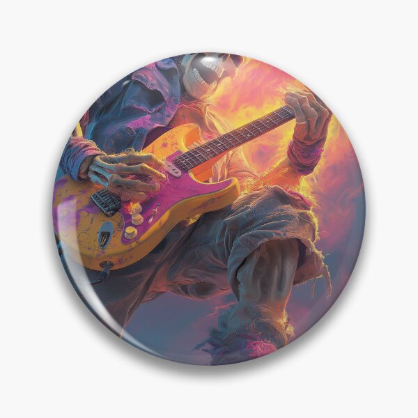 Item preview, Rock Skeleton Guitarist Stage Art — Bold Neon Music Print designed and sold by CosmicRockArt.