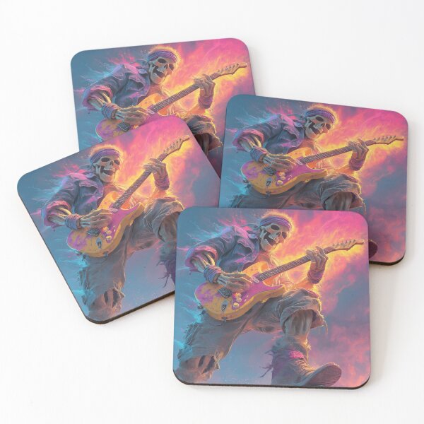 Item preview, Rock Skeleton Guitarist Stage Art — Bold Neon Music Print designed and sold by CosmicRockArt.