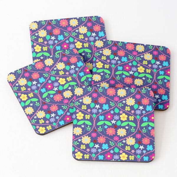 Item preview, Flowers and ladybugs pattern in purple designed and sold by Brushes with Nature.