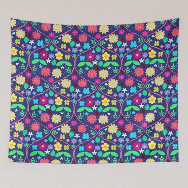 Item preview, Flowers and ladybugs pattern in purple designed and sold by Brushes with Nature.