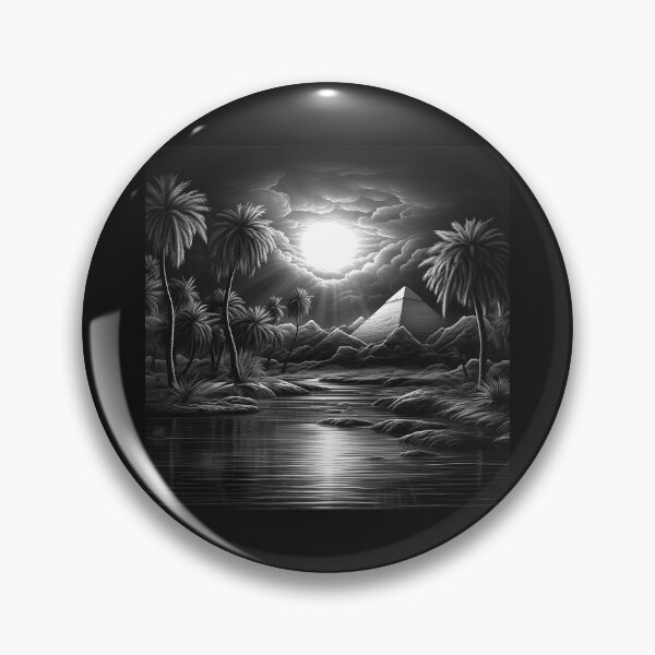 Item preview, Black and White Egyptian Pyramid Oasis Moonlight Art designed and sold by inkoutninja.