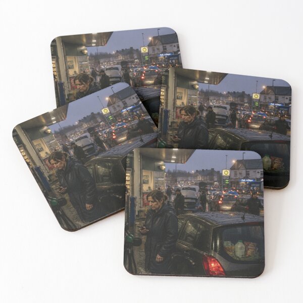 Item preview, Fuel Queue Crisis at a Rainy British Petrol Station | Civilian Home Front Modern War Art designed and sold by Element Horizon Studio.