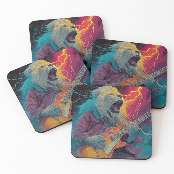 Item preview, Rock Lion Guitar Energy Art — Bold Neon Fantasy Print designed and sold by CosmicRockArt.