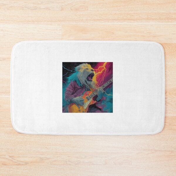 Item preview, Rock Lion Guitar Energy Art — Bold Neon Fantasy Print designed and sold by CosmicRockArt.