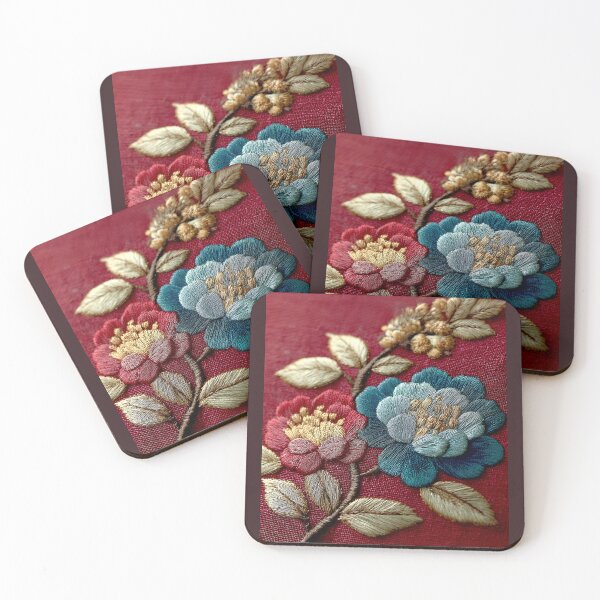 Item preview, Elegant Floral Embroidery on Burgundy Background designed and sold by colorful-white.
