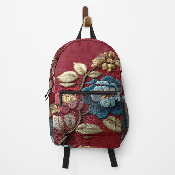 Item preview, Elegant Floral Embroidery on Burgundy Background designed and sold by colorful-white.