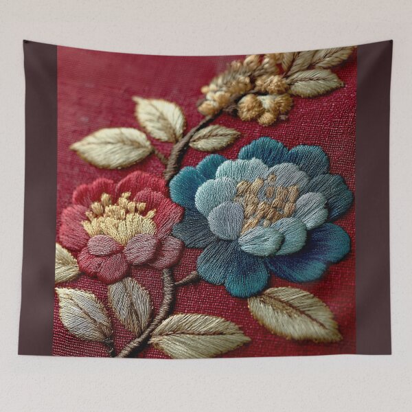 Item preview, Elegant Floral Embroidery on Burgundy Background designed and sold by colorful-white.