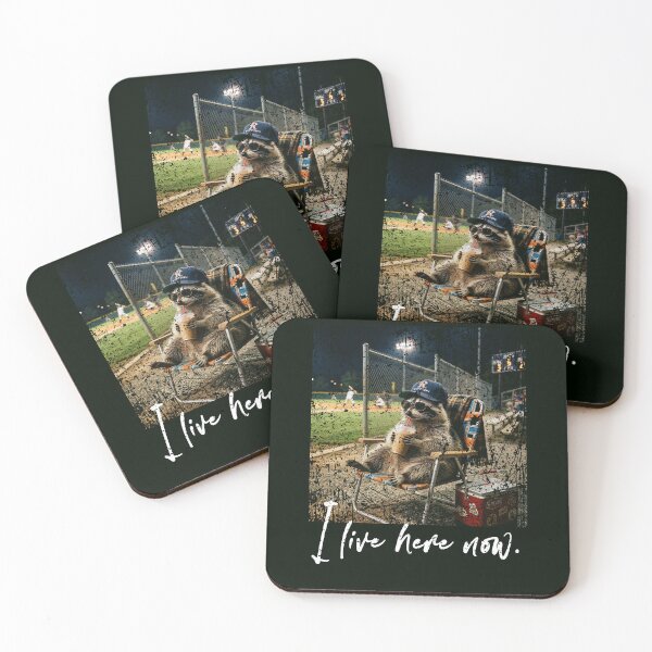Item preview, Distressed I Live Here Now RACCOON Baseball Funny Animal designed and sold by ChinkyCat Official.
