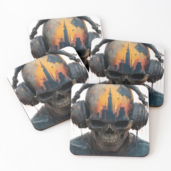 Item preview, Rock Skull Headphones Epic Space Art — Bold Neon T-Shirt Design designed and sold by CosmicRockArt.