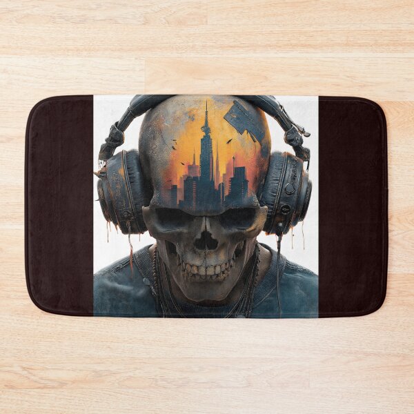 Item preview, Rock Skull Headphones Epic Space Art — Bold Neon T-Shirt Design designed and sold by CosmicRockArt.