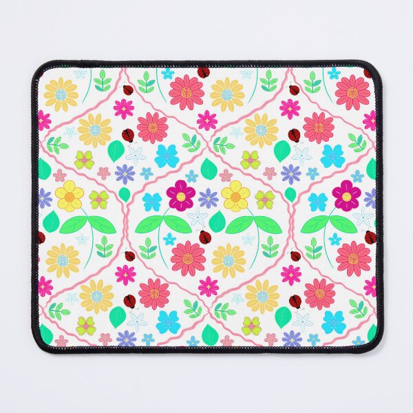 Item preview, Flowers and ladybugs pattern in white designed and sold by Brushes with Nature.