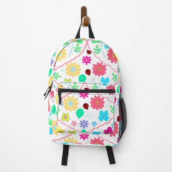 Item preview, Flowers and ladybugs pattern in white designed and sold by Brushes with Nature.