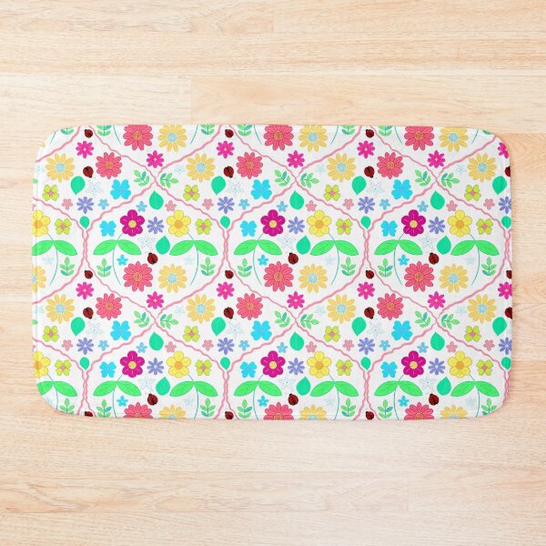 Item preview, Flowers and ladybugs pattern in white designed and sold by Brushes with Nature.