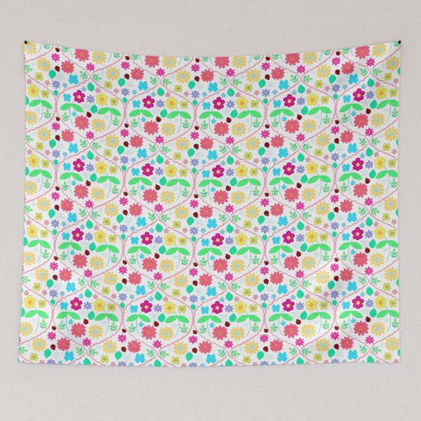 Item preview, Flowers and ladybugs pattern in white designed and sold by Brushes with Nature.