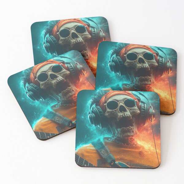 Item preview, Rock Skeleton Guitarist Headphones Premium T-Shirt — Bold Neon Music Art designed and sold by CosmicRockArt.
