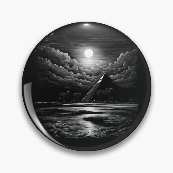 Item preview, Black and White Pyramid Under Full Moon Desert Art designed and sold by inkoutninja.