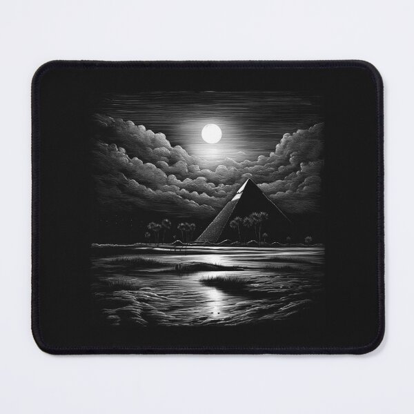 Item preview, Black and White Pyramid Under Full Moon Desert Art designed and sold by inkoutninja.