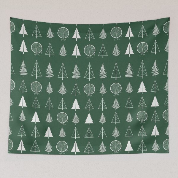Item preview, The Forest Code - Minimalist Pine Trees & Fern Blueprint Pattern designed and sold by InnerwayStudio.