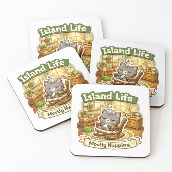 Item preview, Island Life Mostly Napping Cat Sticker | Cozy Gamer Kawaii Decal designed and sold by CozyNekoClub.