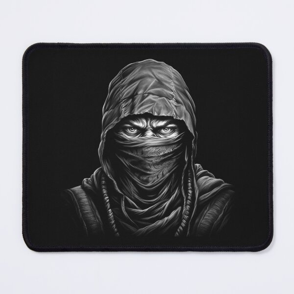 Item preview, Black and White Hooded Masked Warrior Portrait Dark Art designed and sold by inkoutninja.