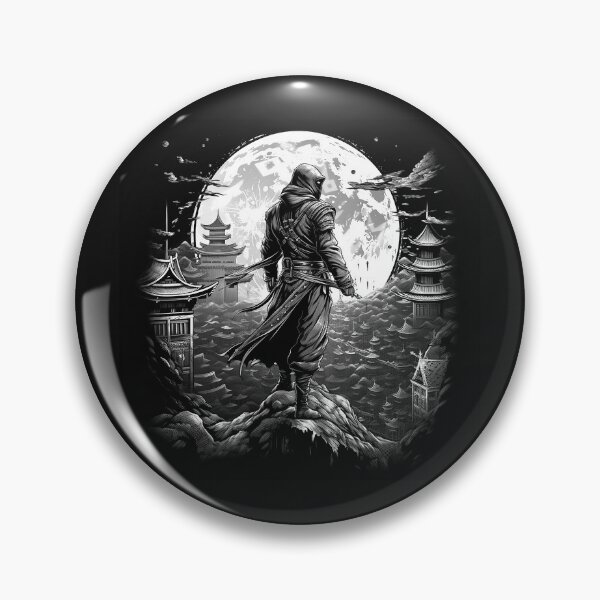 Item preview, Black and White Ninja Warrior Under Full Moon Japanese Art designed and sold by inkoutninja.