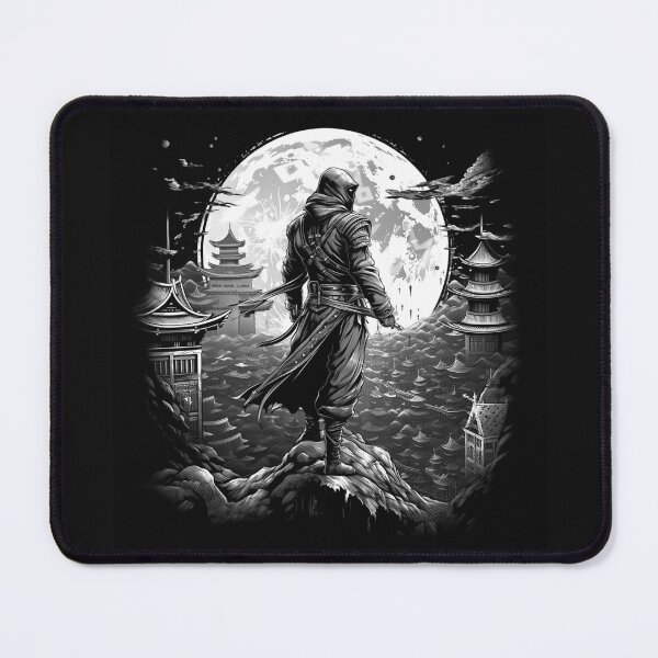 Item preview, Black and White Ninja Warrior Under Full Moon Japanese Art designed and sold by inkoutninja.