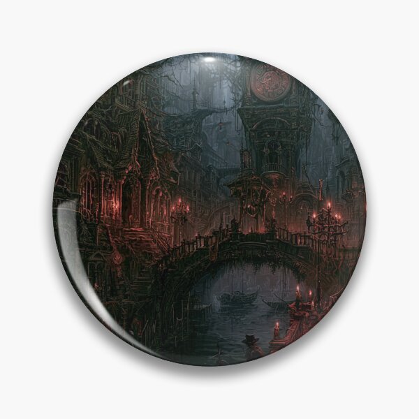 Item preview, Velmoor: The Arch of Hours | Dark Fantasy Gothic Arch Clock Canal Art Print designed and sold by Opetis.