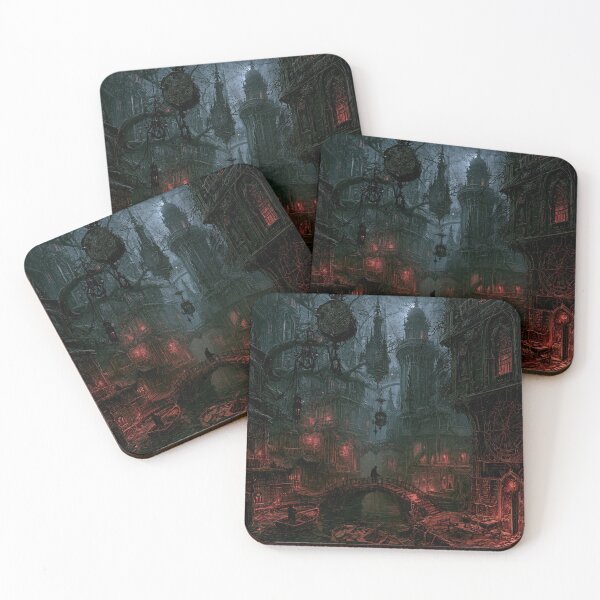 Item preview, Velmoor: The Bridge Watch | Dark Fantasy Gothic Canal Bridge Art Print designed and sold by Opetis.