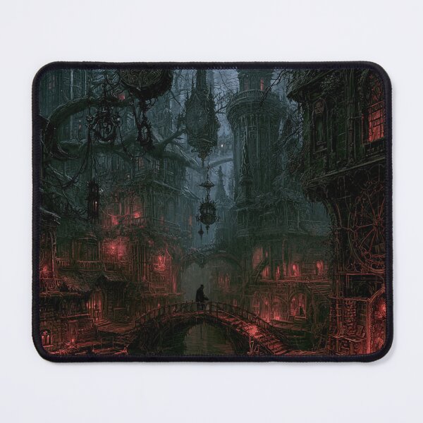 Item preview, Velmoor: The Bridge Watch | Dark Fantasy Gothic Canal Bridge Art Print designed and sold by Opetis.
