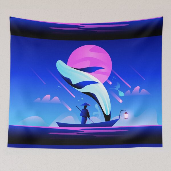 Item preview, Sailor with a boat under night sky illustration designed and sold by Art-spree.