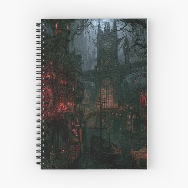 Item preview, Velmoor: The Cathedral Hour | Dark Fantasy Gothic Cathedral Canal Art Print designed and sold by Opetis.