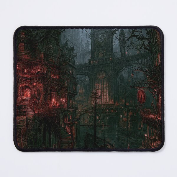 Item preview, Velmoor: The Cathedral Hour | Dark Fantasy Gothic Cathedral Canal Art Print designed and sold by Opetis.