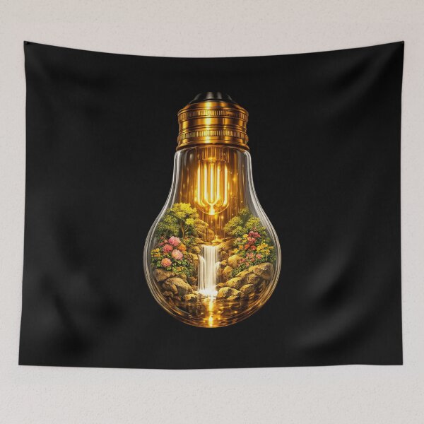 Item preview, World Within Light — Nature Bulb Waterfall Surreal Art Print designed and sold by ArtoryWorks.