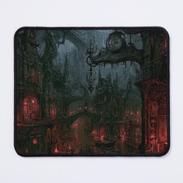 Item preview, Velmoor: The Clock Gate | Dark Fantasy Gothic Arch Canal Art Print designed and sold by Opetis.
