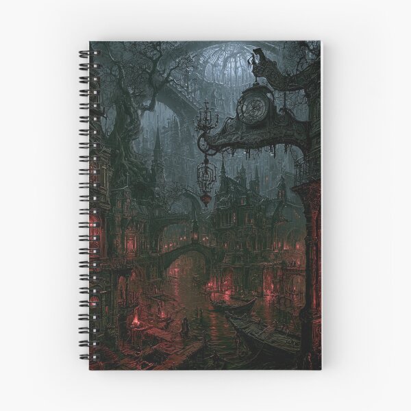 Item preview, Velmoor: The Clock Gate | Dark Fantasy Gothic Arch Canal Art Print designed and sold by Opetis.