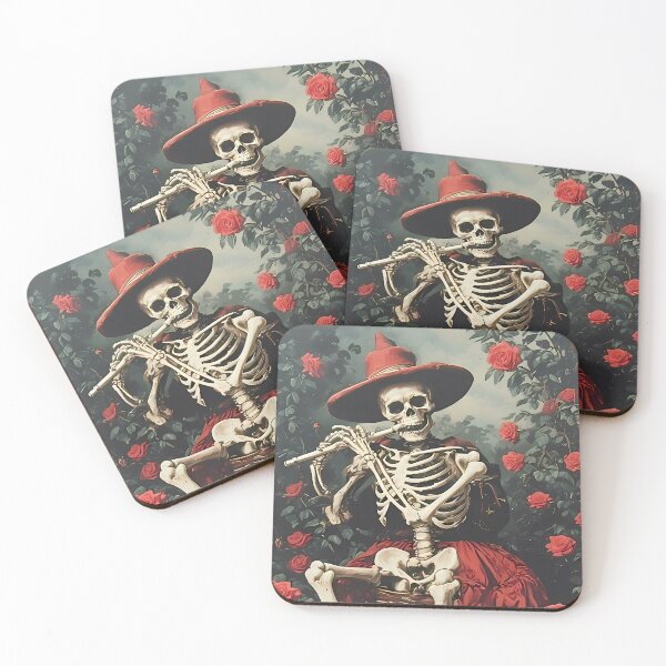 Item preview, Flute Playing Skeleton Witch with Roses designed and sold by Art-Arcade6.